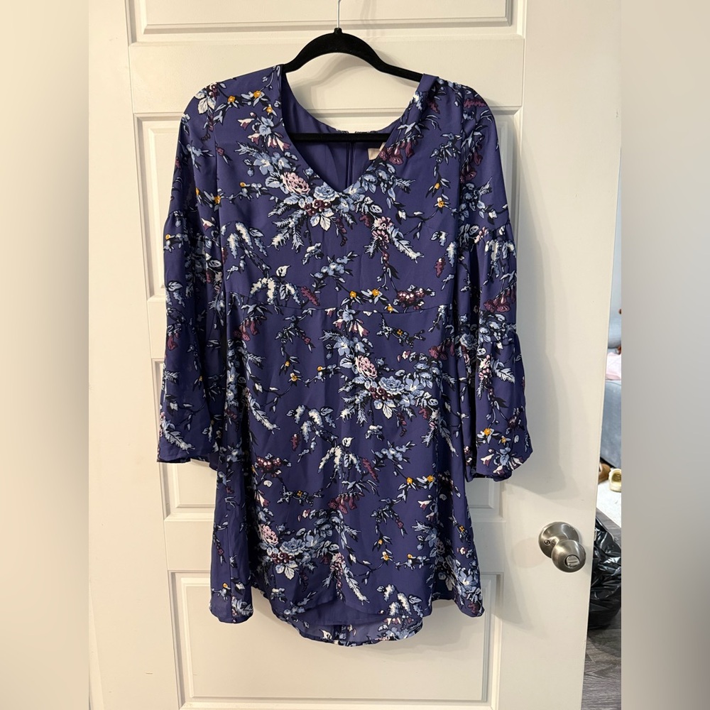 LOFT Blue Floral V-Neck Blouse